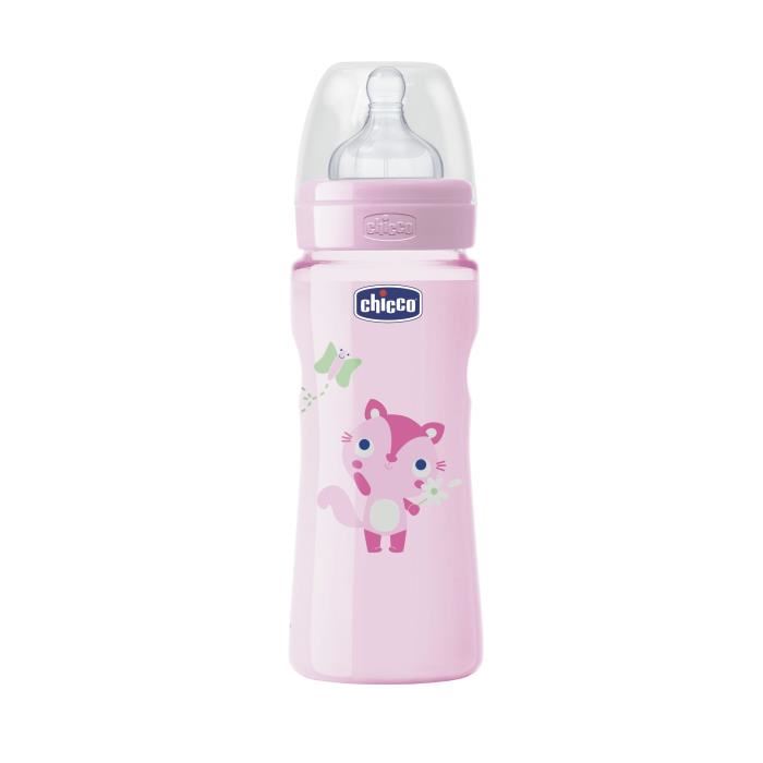 BIBERON PLASTIQUE 330ML EN SILICONE DÉCORÉ CHICCO  Rose