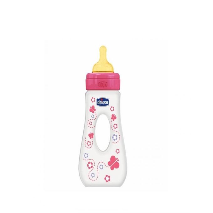 BIBERON PLASTIQUE 240ML EN LATEX CHICCO Rose