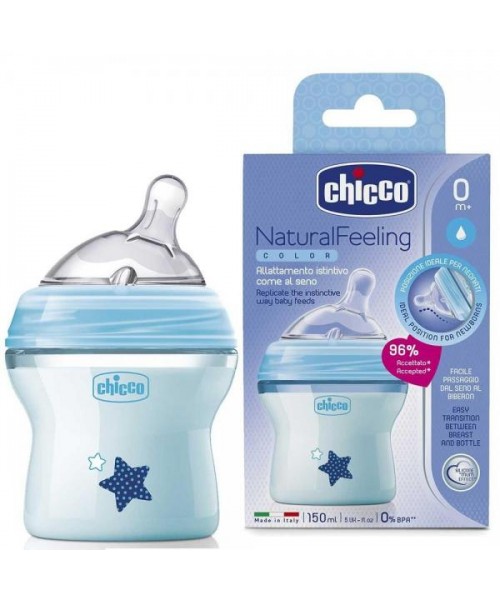 BIBERON PP NATURAL FEELING SILICONE  0M+150ML CHICCO  BLEU