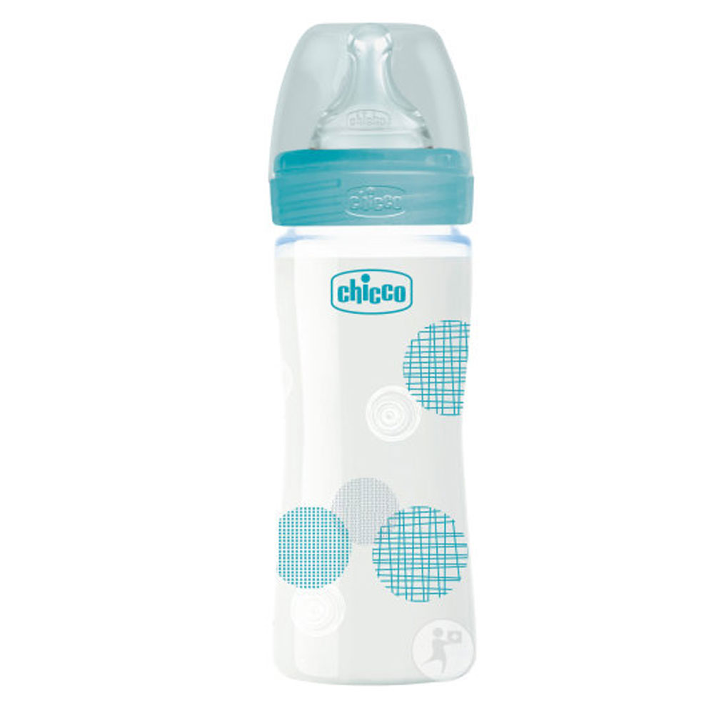 BIBERON EN VERRE BLEU 240ml CHICCO SIL WELL BEING