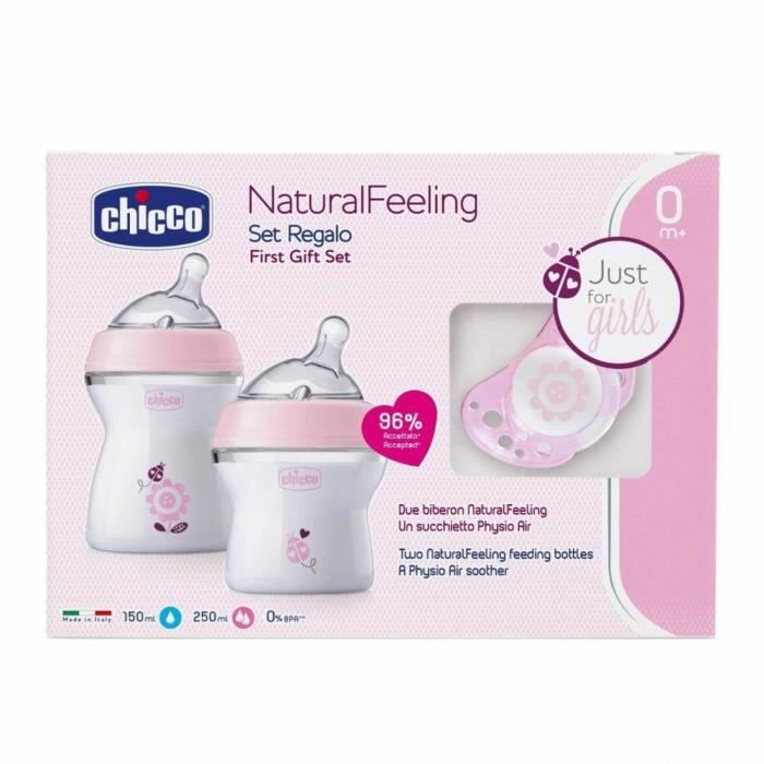 SET 2 BIBERON + SUCETTE NATURAL FEELING GIRL CHICCO