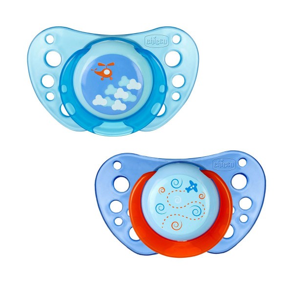 2 SUCETTES PH AIR SIL 6-12M BLEU CHICCO