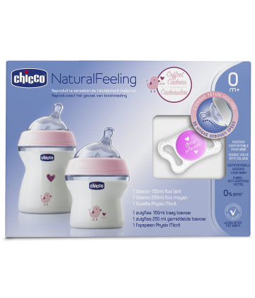 COFFRET CHICCO ROSE 2BIBERONS+SUCETTE