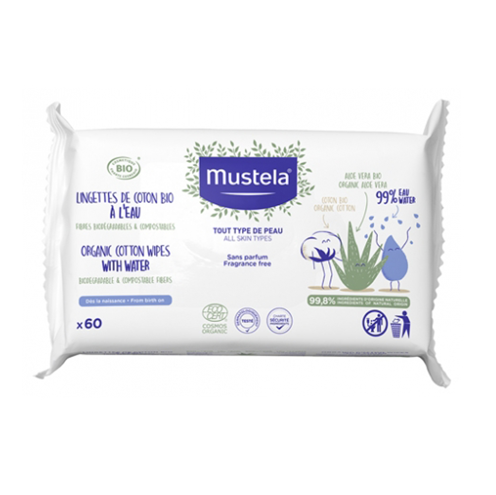 LINGETTE DE COTON BIO A L'EAU MUSTELA 