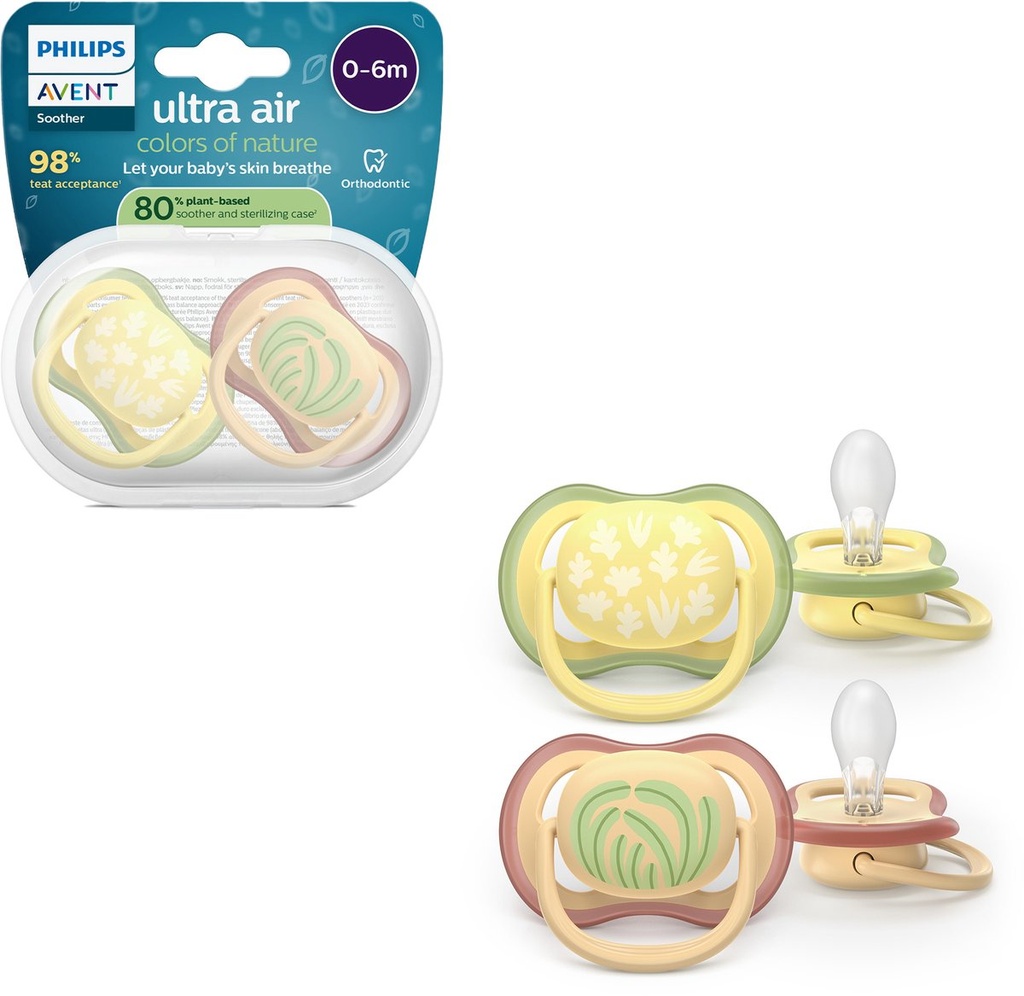 2 Sucette ultra air 0-6 mois colors of nature Avent