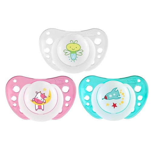 [00075035410000] SUCETTE CHICCO SILICONE 16-36M PHYSIO AIR NIGHT LUMI  2PCS