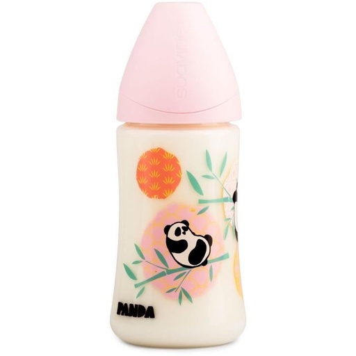 BIBERON SILIC 0-6M 270ML FLUX MOY PANDA ROSE