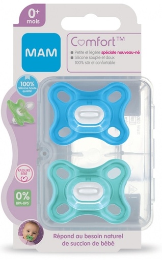 2 sucettes comfort 0.2m en silicone Mam