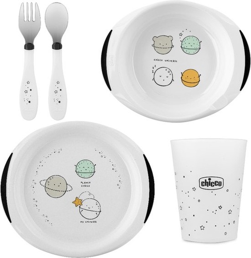 Set repas Noir & Blanc Planètes 5pcs 18M+ Chicco