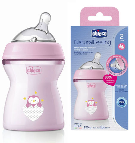 Biberon en plastique NaturalFeeling 250ml 2m+ Chicco